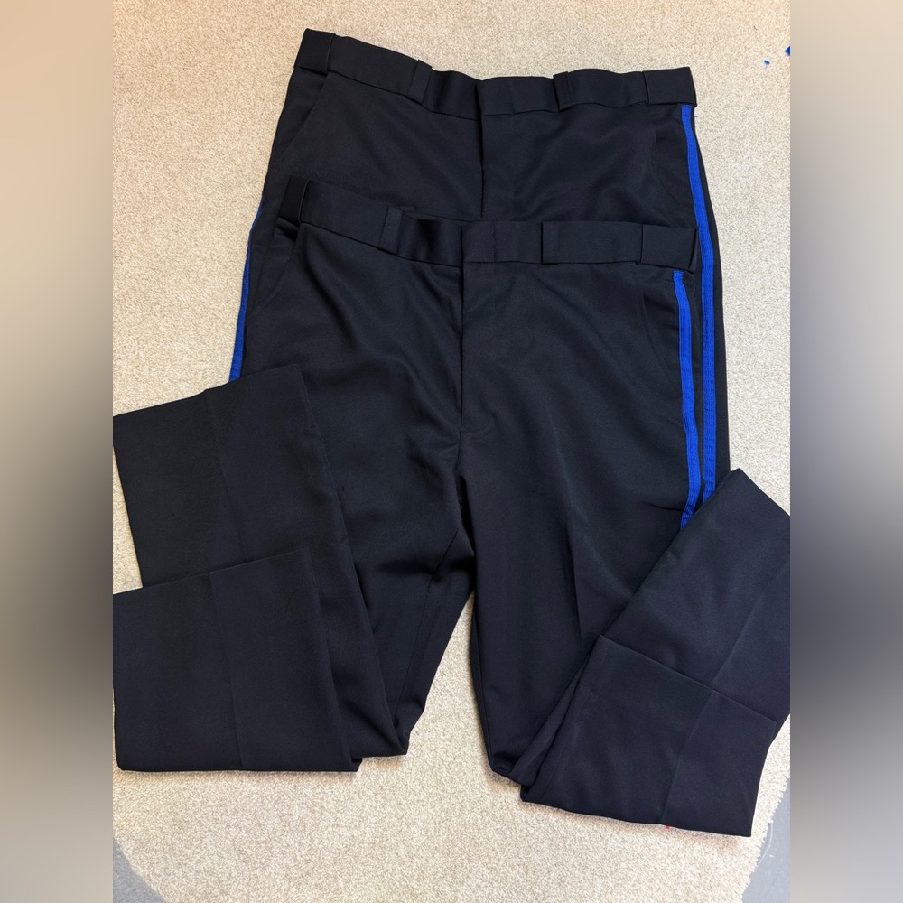 NEW TOPBRASS Professional Liberty Police Uniform Men Black Pants Blue Trim sz 42